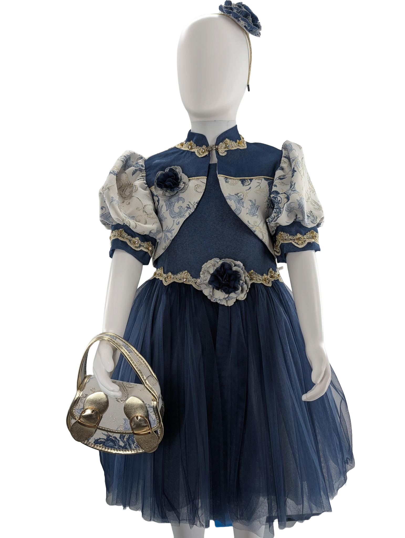 Stylish Navy Blue Pink Girls Couture Night Dress with Waistcoat – Perfect for Party