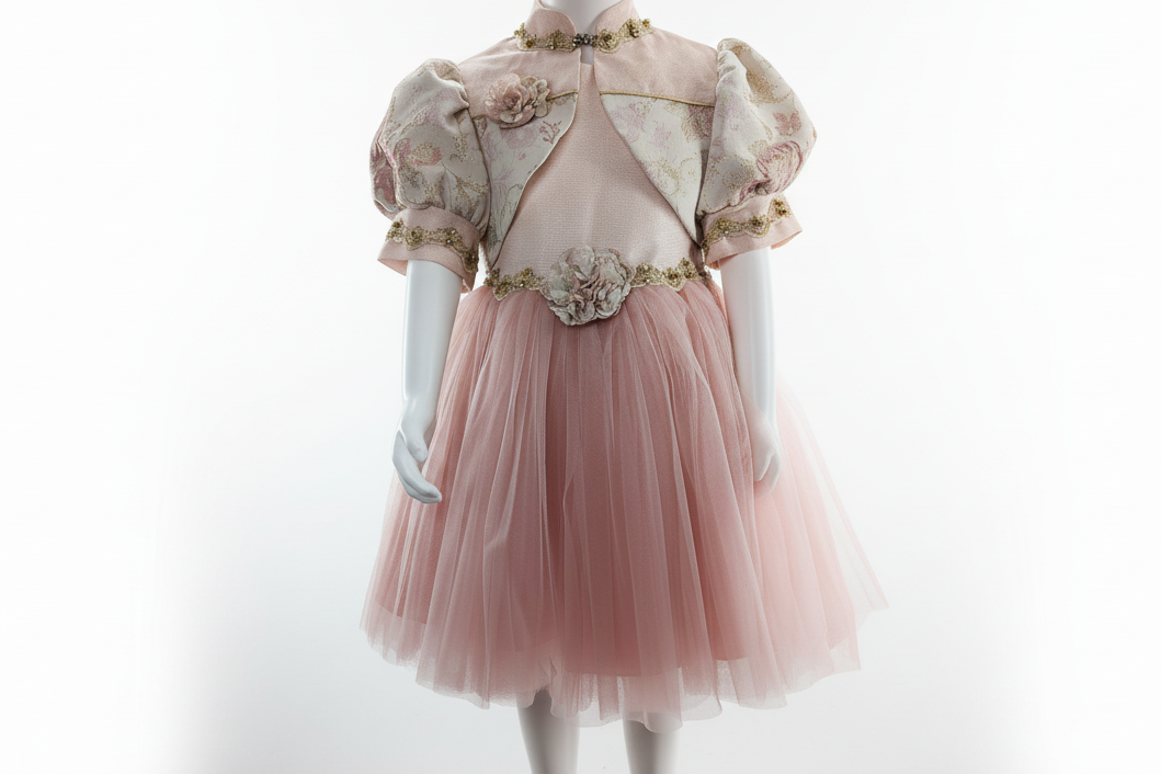 Stylish Navy Blue Pink Girls Couture Night Dress with Waistcoat – Perfect for Party